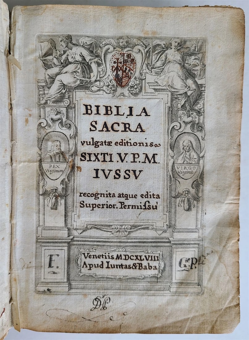 1648 BIBLE ILLUSTRATED in LATIN antique VELLUM BOUND BIBLIA SACRA (1 of 20)
