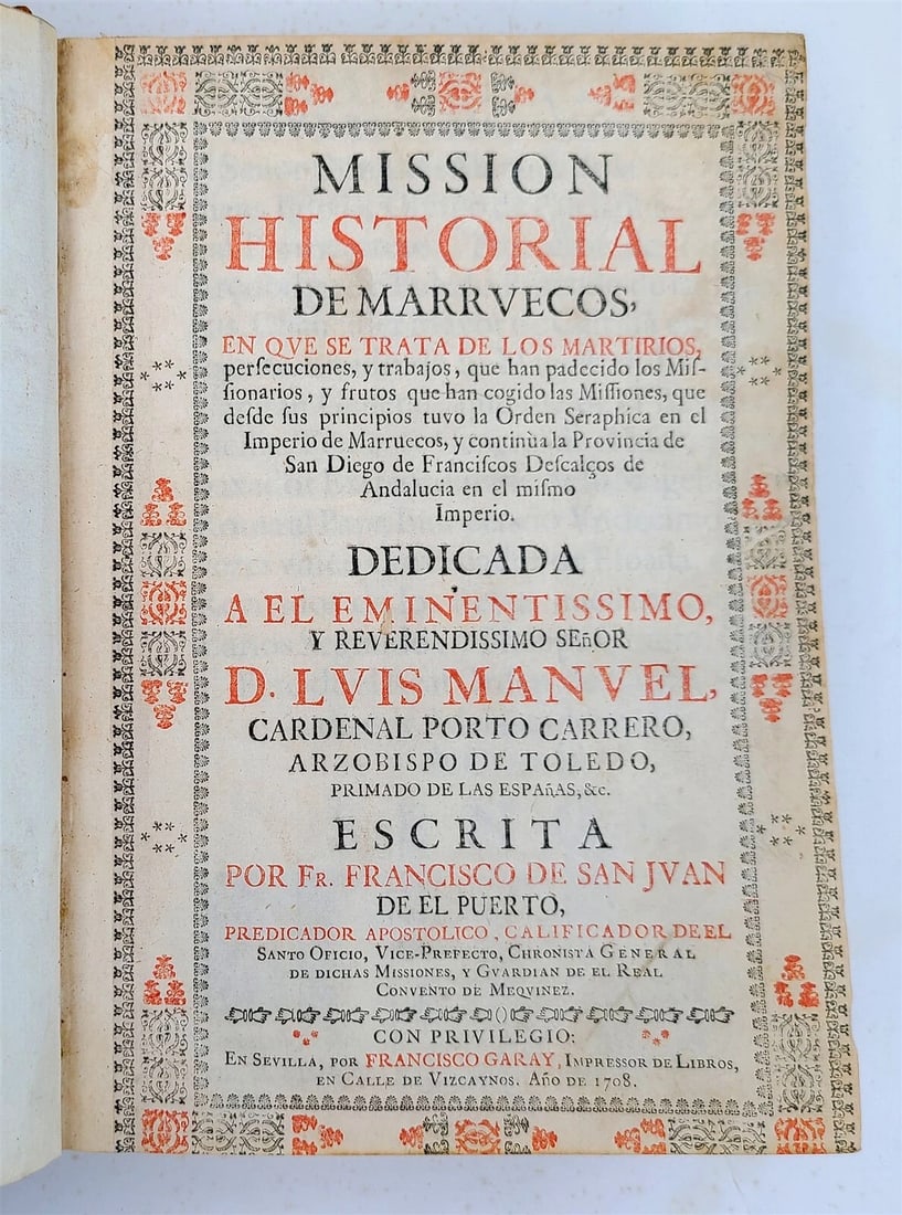 1708 HISTORY of CHRISTIAN MISSIONS in MOROCCO by FRANCISCO PUERTO antique (1 of 9)