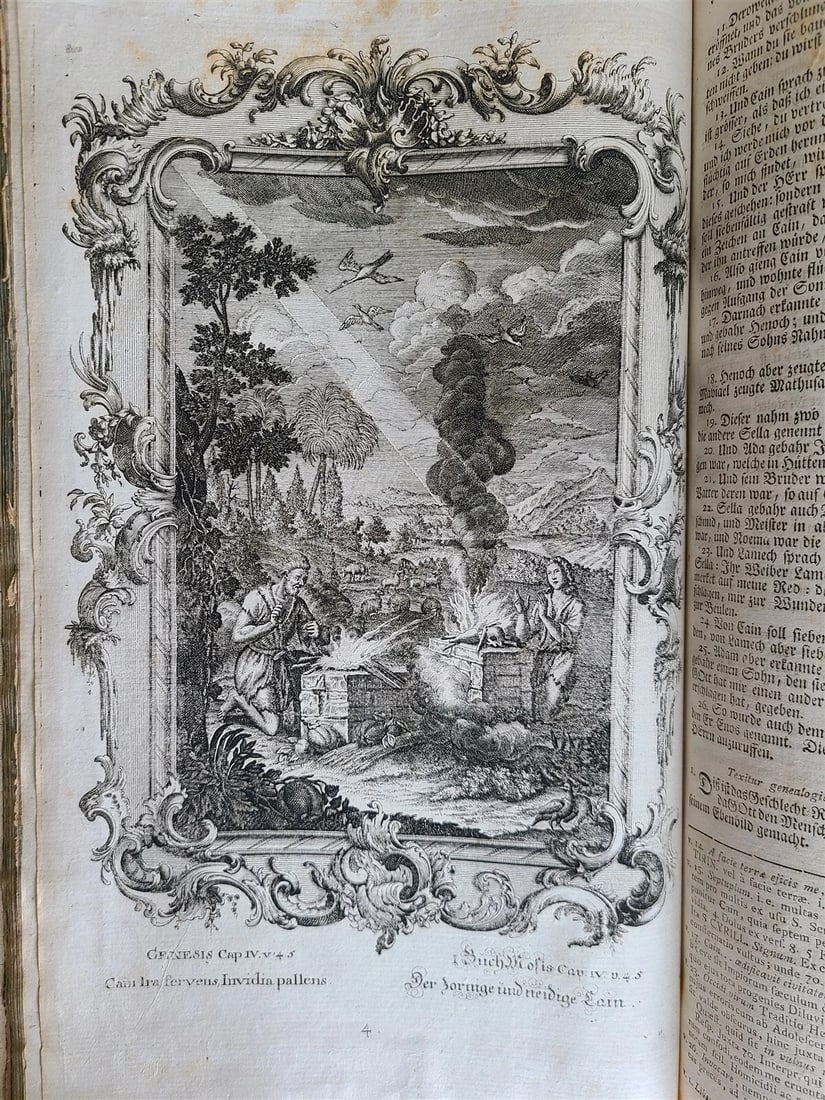 1770 BIBLE in GERMAN & LATIN ILLUSTRATED 2 FOLIO VOLUMES antique PIGSKIN BINDING - 14