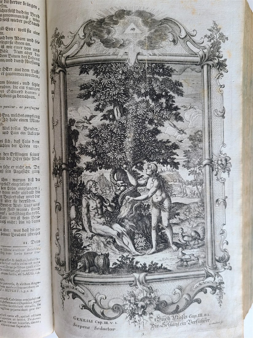 1770 BIBLE in GERMAN & LATIN ILLUSTRATED 2 FOLIO VOLUMES antique PIGSKIN BINDING - 15
