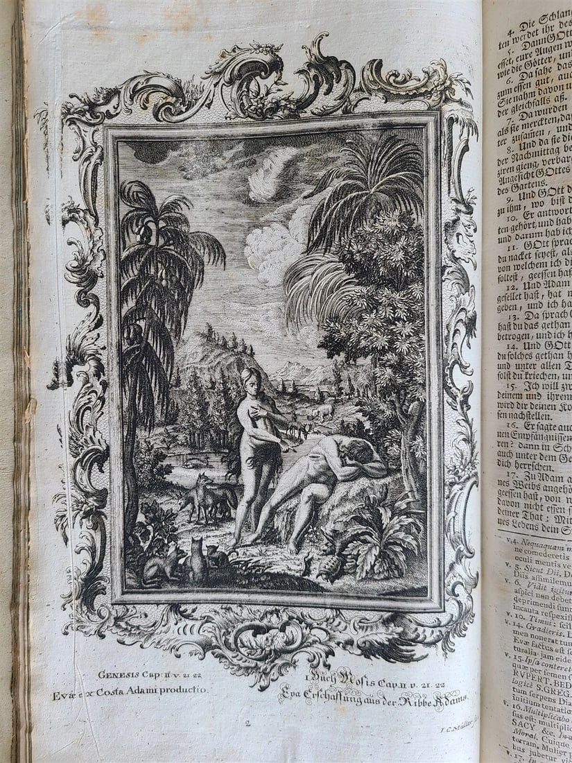 1770 BIBLE in GERMAN & LATIN ILLUSTRATED 2 FOLIO VOLUMES antique PIGSKIN BINDING - 16