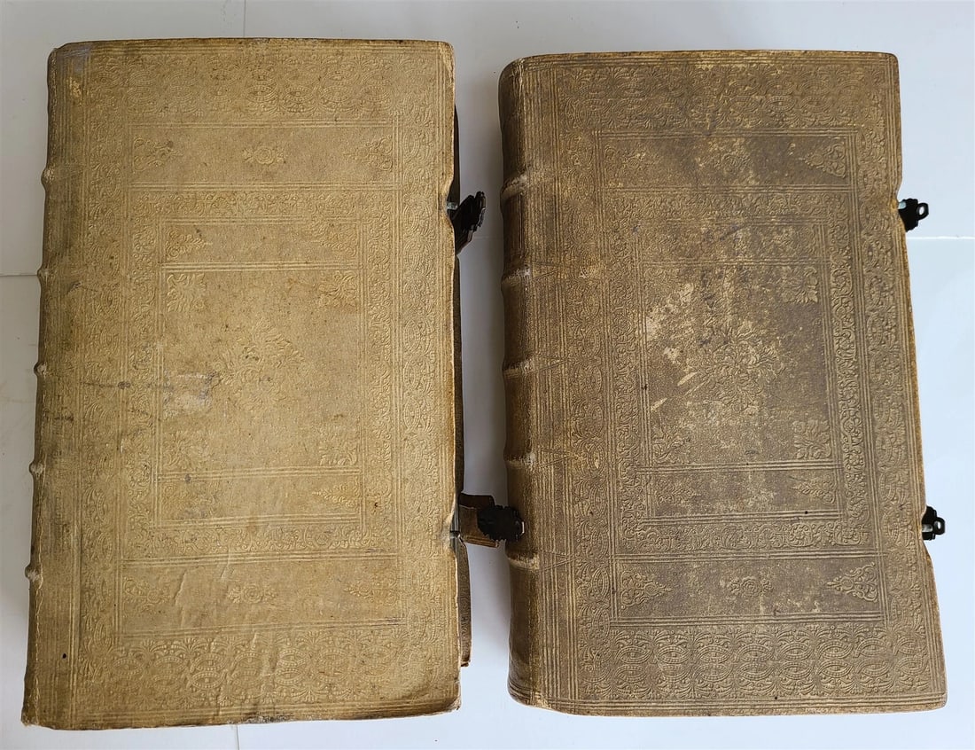 1770 BIBLE in GERMAN & LATIN ILLUSTRATED 2 FOLIO VOLUMES antique PIGSKIN BINDING - 18