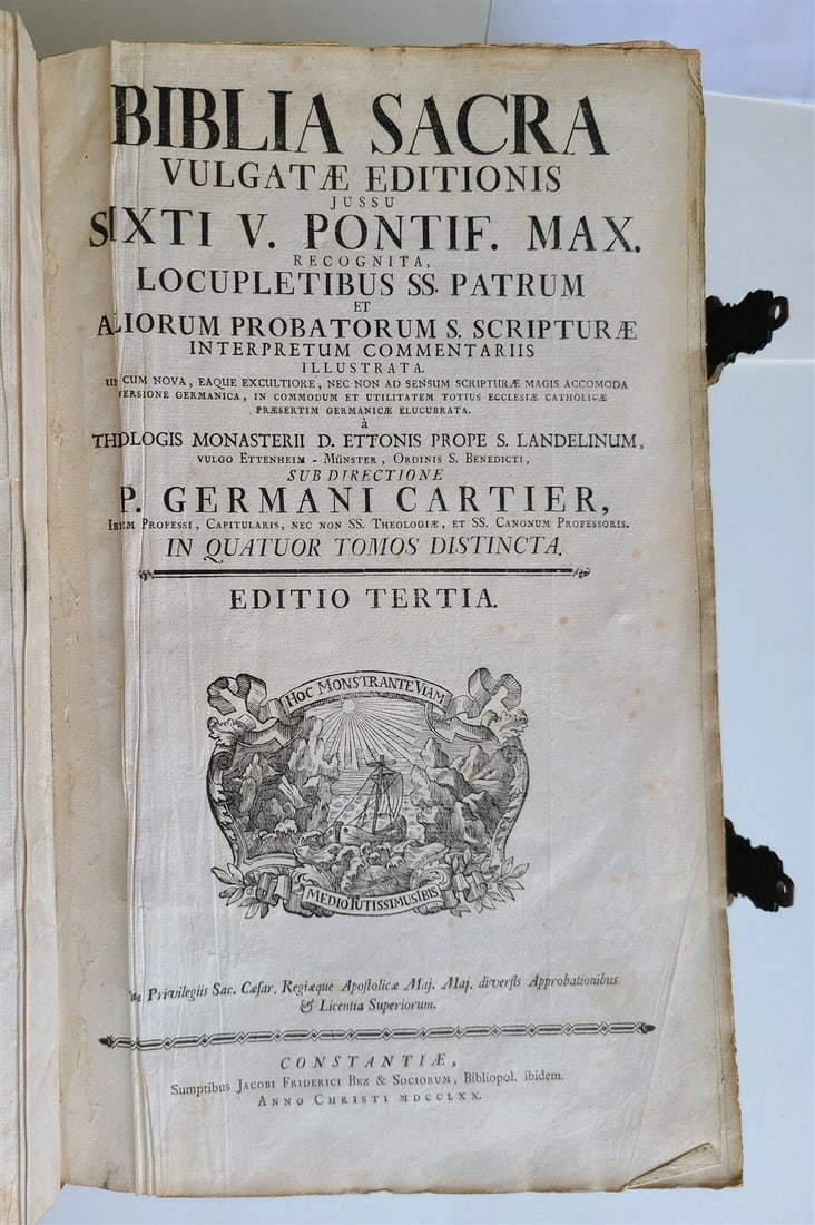 1770 BIBLE in GERMAN & LATIN ILLUSTRATED 2 FOLIO VOLUMES antique PIGSKIN BINDING - 3