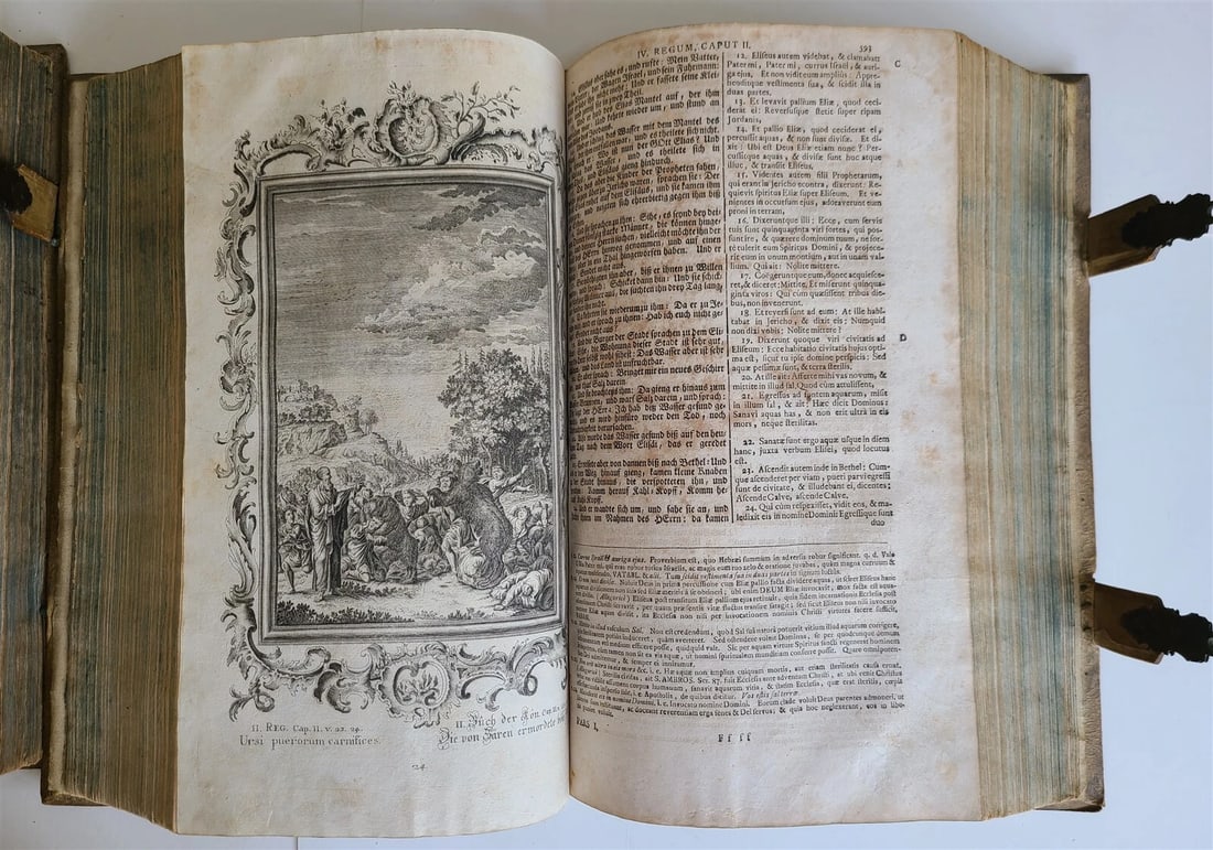 1770 BIBLE in GERMAN & LATIN ILLUSTRATED 2 FOLIO VOLUMES antique PIGSKIN BINDING - 5
