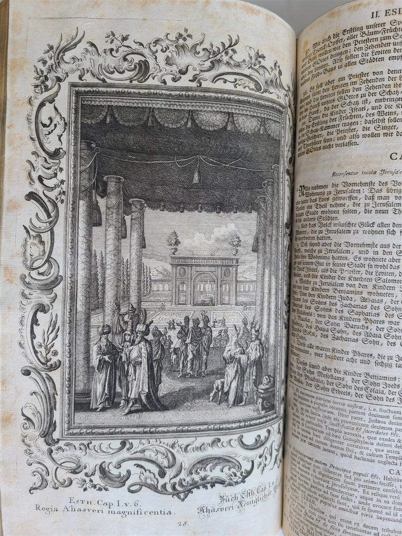 1770 BIBLE in GERMAN & LATIN ILLUSTRATED 2 FOLIO VOLUMES antique PIGSKIN BINDING - 7