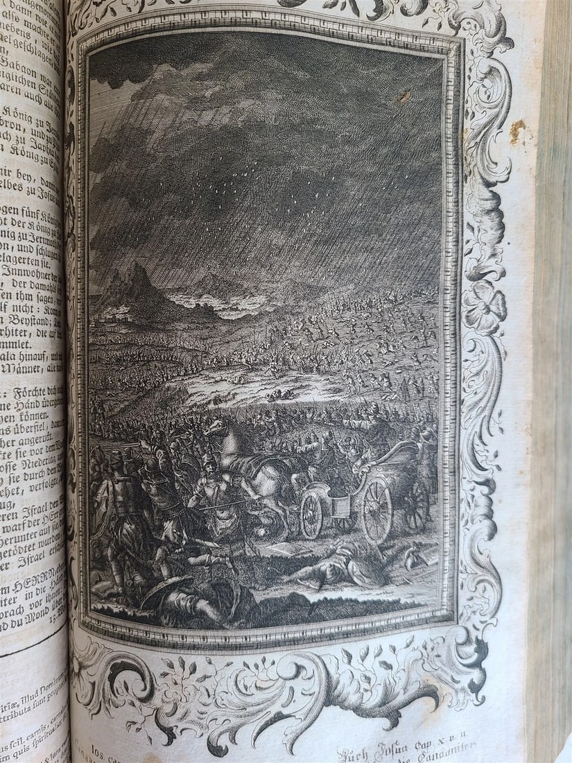 1770 BIBLE in GERMAN & LATIN ILLUSTRATED 2 FOLIO VOLUMES antique PIGSKIN BINDING - 9