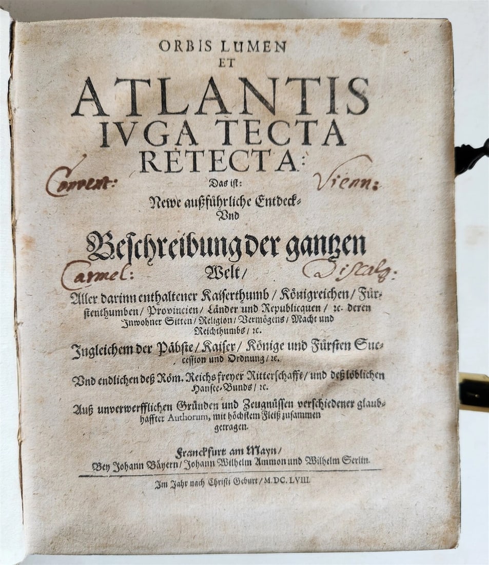 1658 ORBIS LUMEN et ATLANTIS antique DESCRIPTION of the WORLD incl. AMERICA (1 of 9)