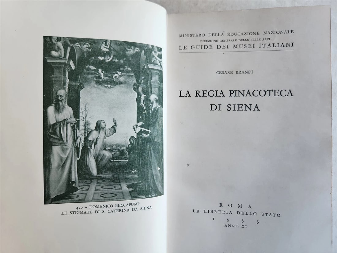 1933 LA REGIA PINACOTECA DI SIENA antique ILLUSTRATED: Title: 1933 LA REGIA PINACOTECA DI SIENA antique ILLUSTRATED Description: "LA REGIA PINACOTYECA DI SIENA Roma; 1933 Size 5 3/4 by 8 3/4"" Original 3/4 morocco over vellum boards Title to the spine in