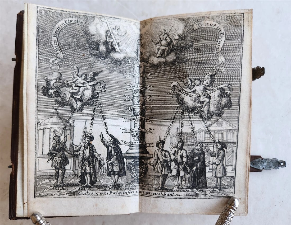 1738 POLEMIC AGAINST ENEMIES of CATHOLICISM antique Columna er firmamentum: Title: 1738 POLEMIC AGAINST ENEMIES of CATHOLICISM antique Columna er firmamentum Description: "Ka(t)zenberger,K. Columna er firmamentum veritatis. Augsburg, M. Wolff; 1738 With double-page