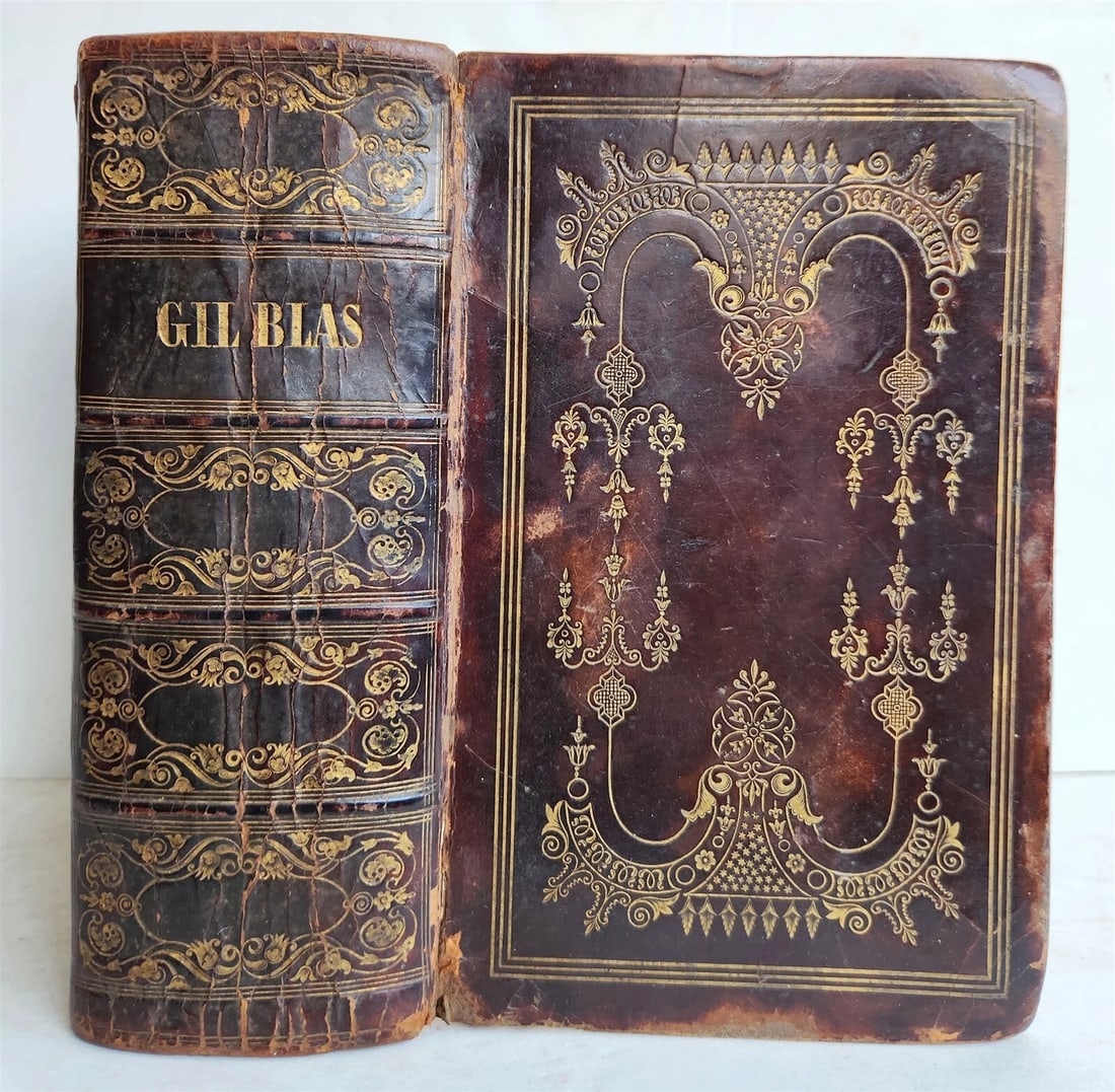 1844 ADVENTURES OF GIL BLAS antique EARLY AMERICAN BINDING HARTFORD ILLUSTRATED (1 of 16)