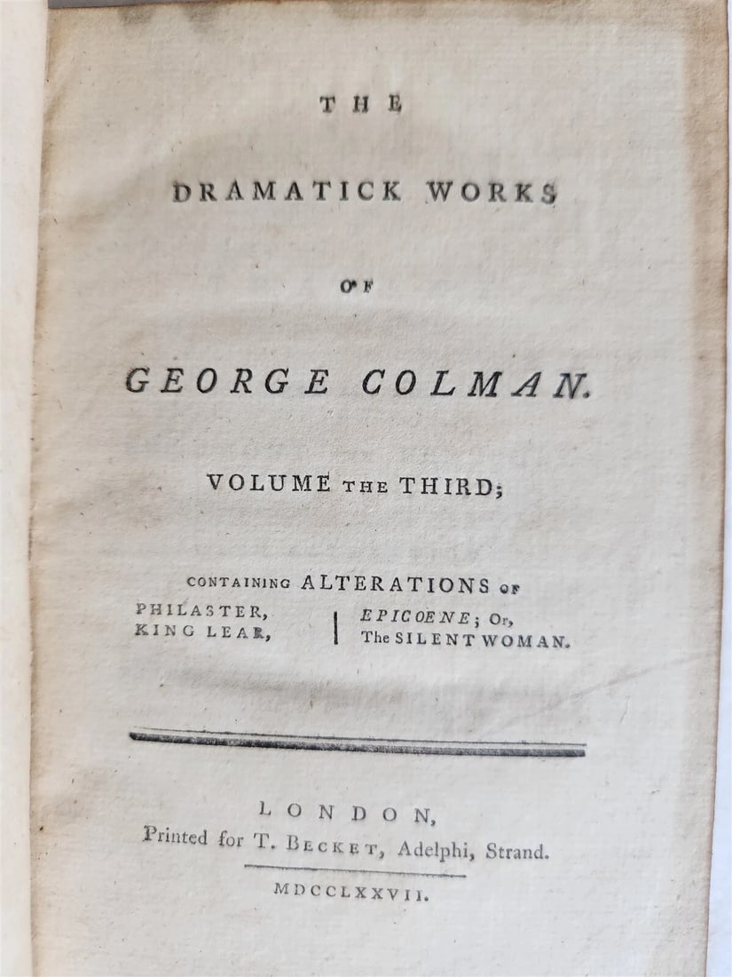 1777 DRAMATICK WORKS of GEORGE COLMAN antique 4 VOLUMES - 9