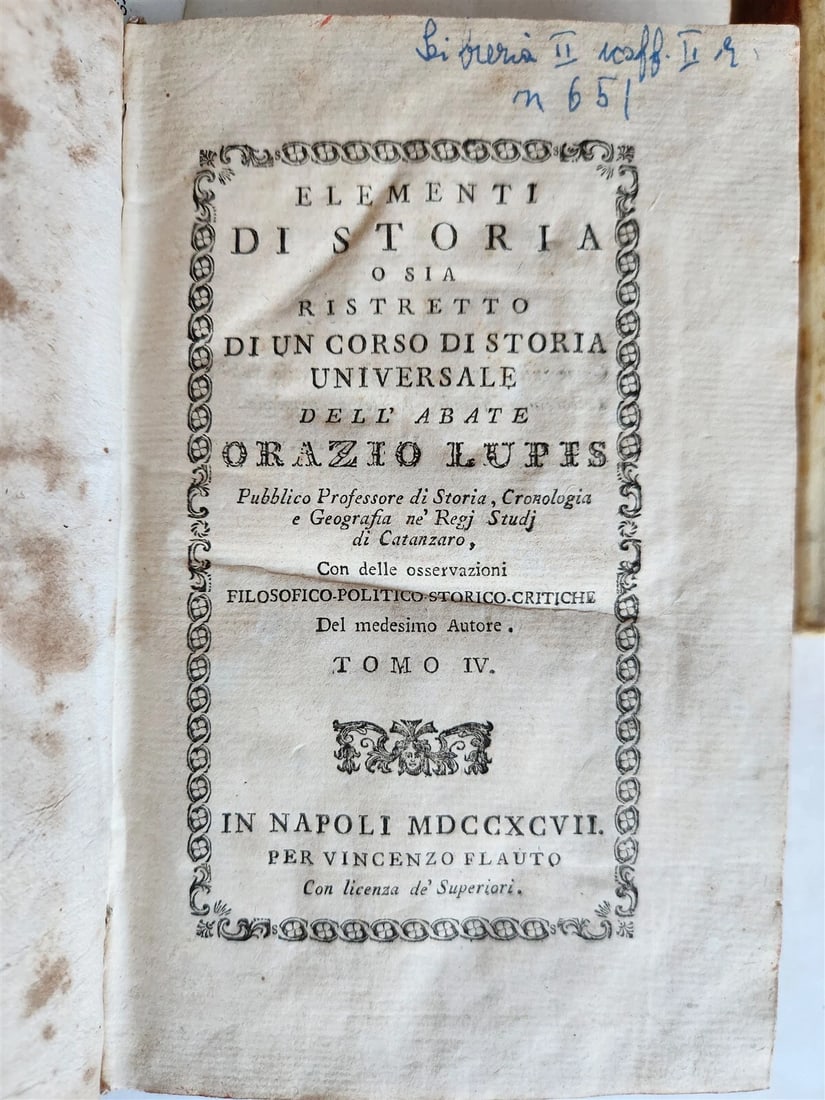 1794-1805 UNIVERSAL HISTORY by ORAZIO LUPIS 6 VOLUMES antique VELLUM BINDING - 8