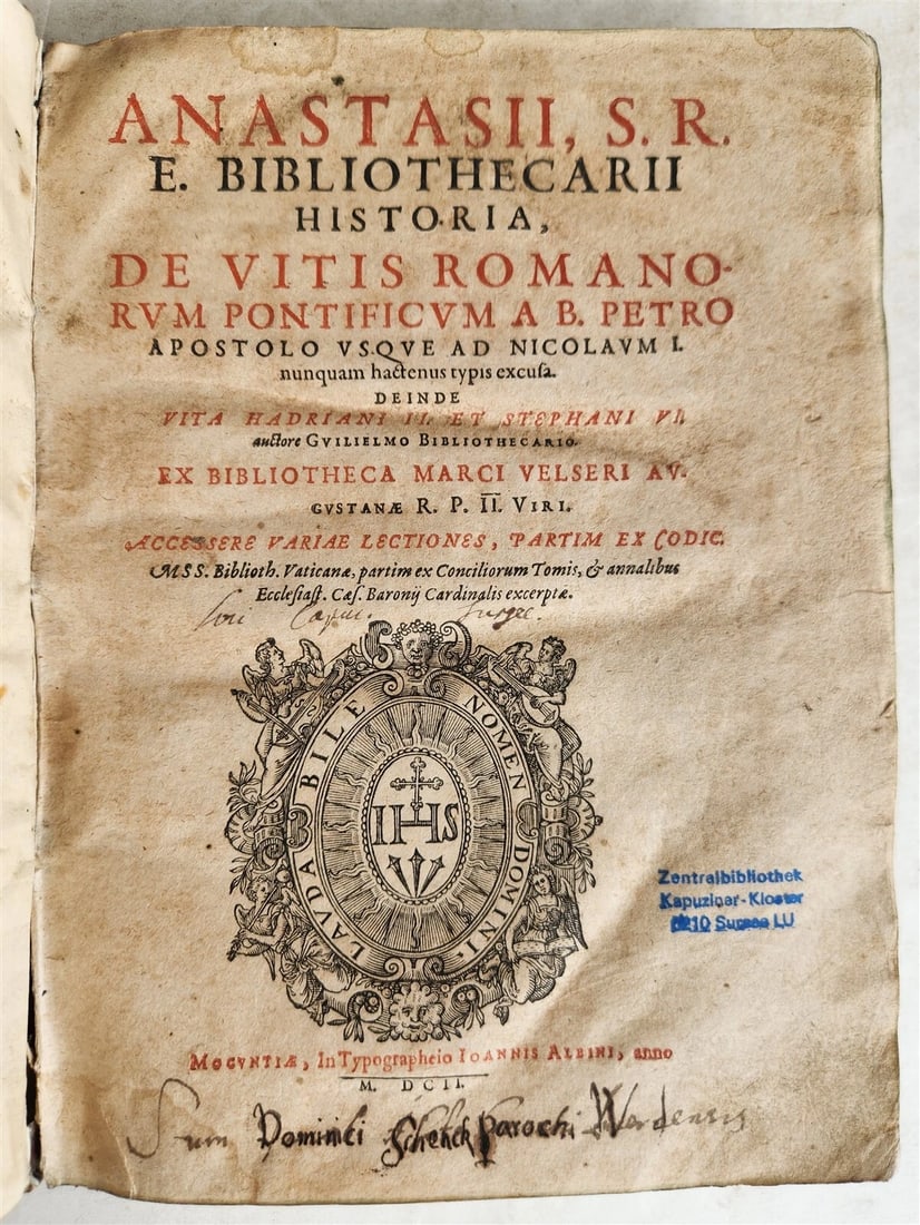 1602 HISTORY of POPES by Anastasius Bibliothecarius antique VELLUM - 2
