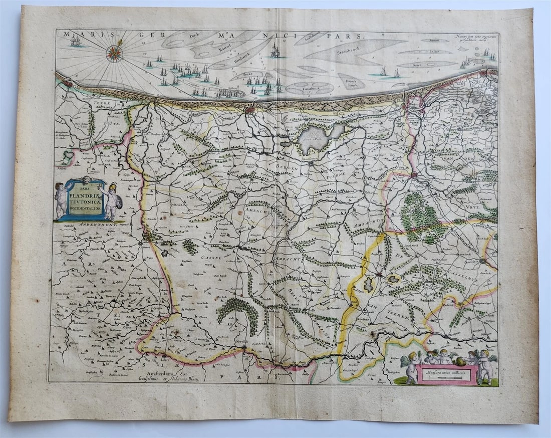 1640 DUCHY of FLANDERS BELGIUM MAP by WILLEM BLAEU antique AUTHENTIC handcolored (1 of 5)