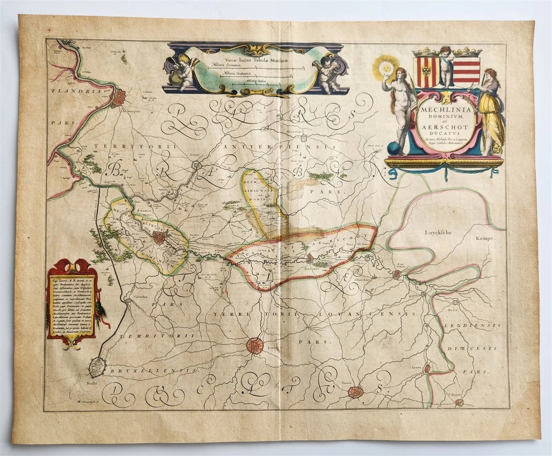 1640 MAP of MECHLIN AERSCHOT BELGIUM WILLEM BLAEU antique AUTHENTIC hand colored (1 of 5)
