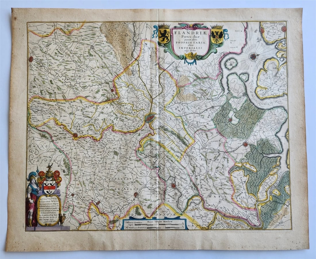 1640 BELGIUM GHENT MAP by WILLEM BLAEU antique AUTHENTIC hand colored (1 of 4)