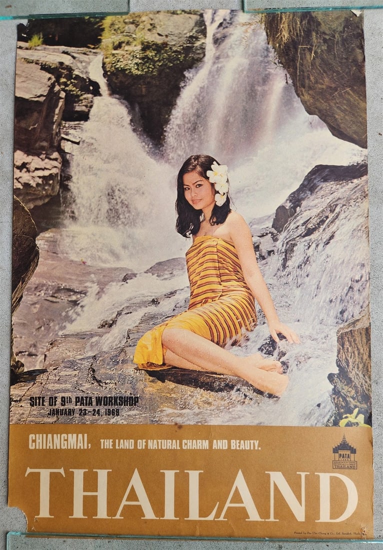 1969 THAILAND TRAVEL POSTER vintage CHIANGMAI LAND OF NATURAL CHARM & BEAUTY: Title: 1969 THAILAND TRAVEL POSTER vintage CHIANGMAI LAND OF NATURAL CHARM & BEAUTY Description: "THAILAND TRAVEL POSTER CHIANGMAI THE LAND OF NATURAL CHARM & BEAUTY 1969 Size 16 1/4 by 24 1/4 inches