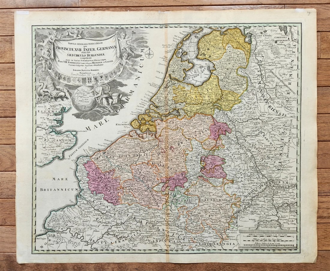 1720s LOWER GERMANY antique MAP PROVINCIAE XVII INFER. GERMANY by JOHANN HOMANN: Title: 1720s LOWER GERMANY antique MAP PROVINCIAE XVII INFER. GERMANY by JOHANN HOMANN Description: "Johann Baptista Homann Germany, ca. 1664–1724 PROVINCIAE XVII INFER. GERMANY (""Lower Germany