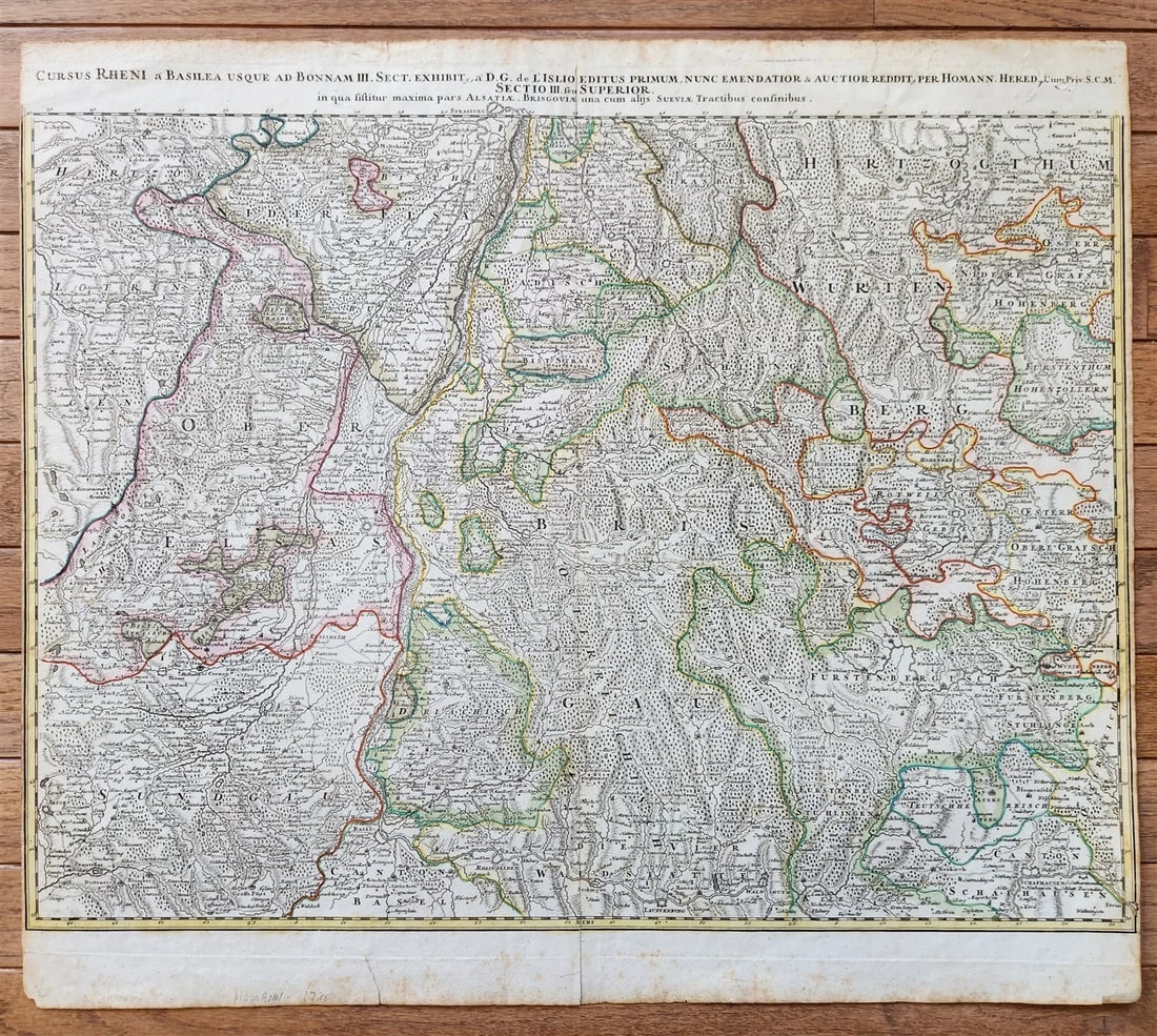 1730s CURSUS RHENI a BASILIAE MAP antique GERMANY SWITZERLAND AUSTRIA (1 of 7)