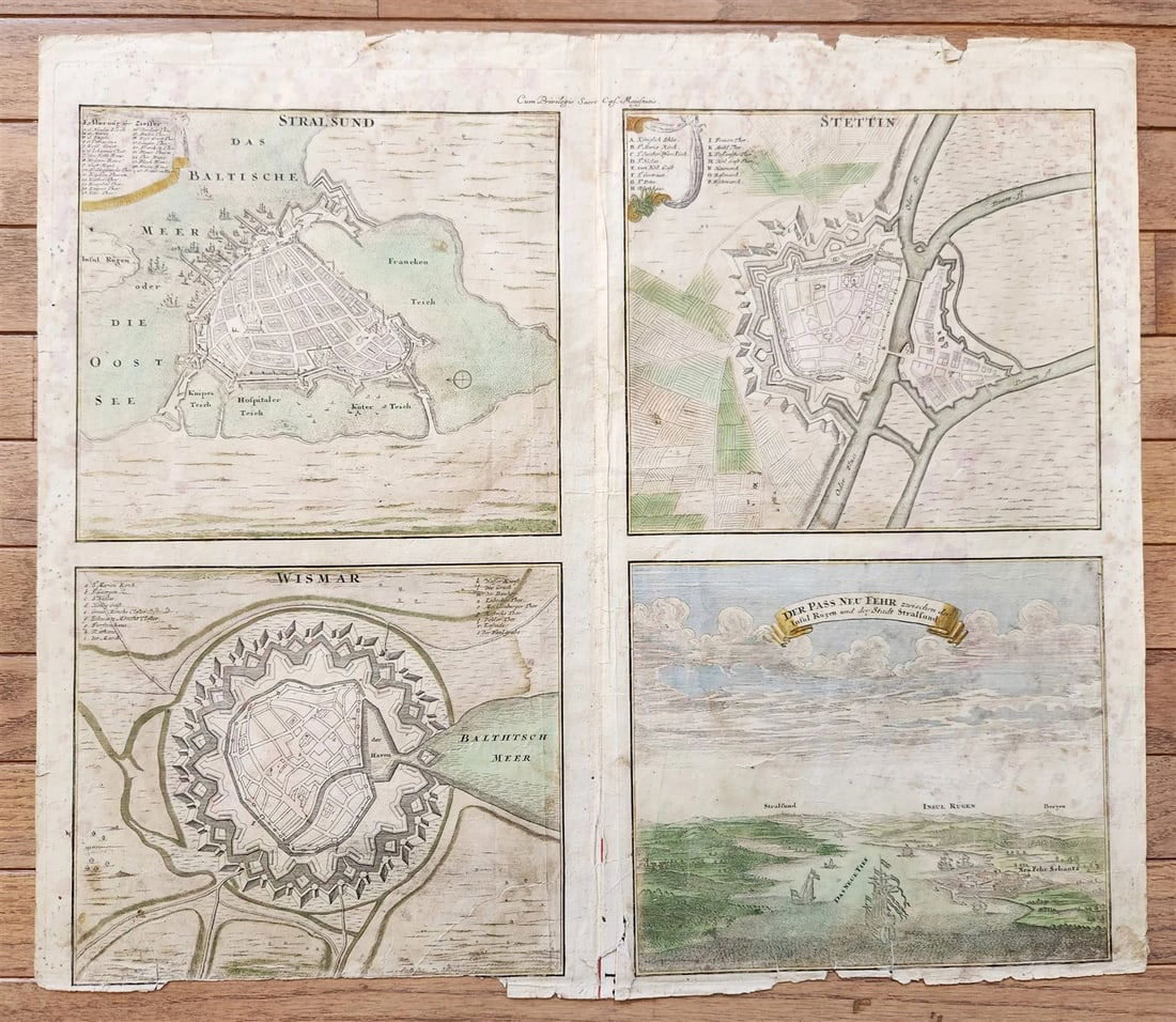 1716 4 parts MAP antique Stralsund - Wismar - Stettin - Stralsund by Homann (1 of 6)