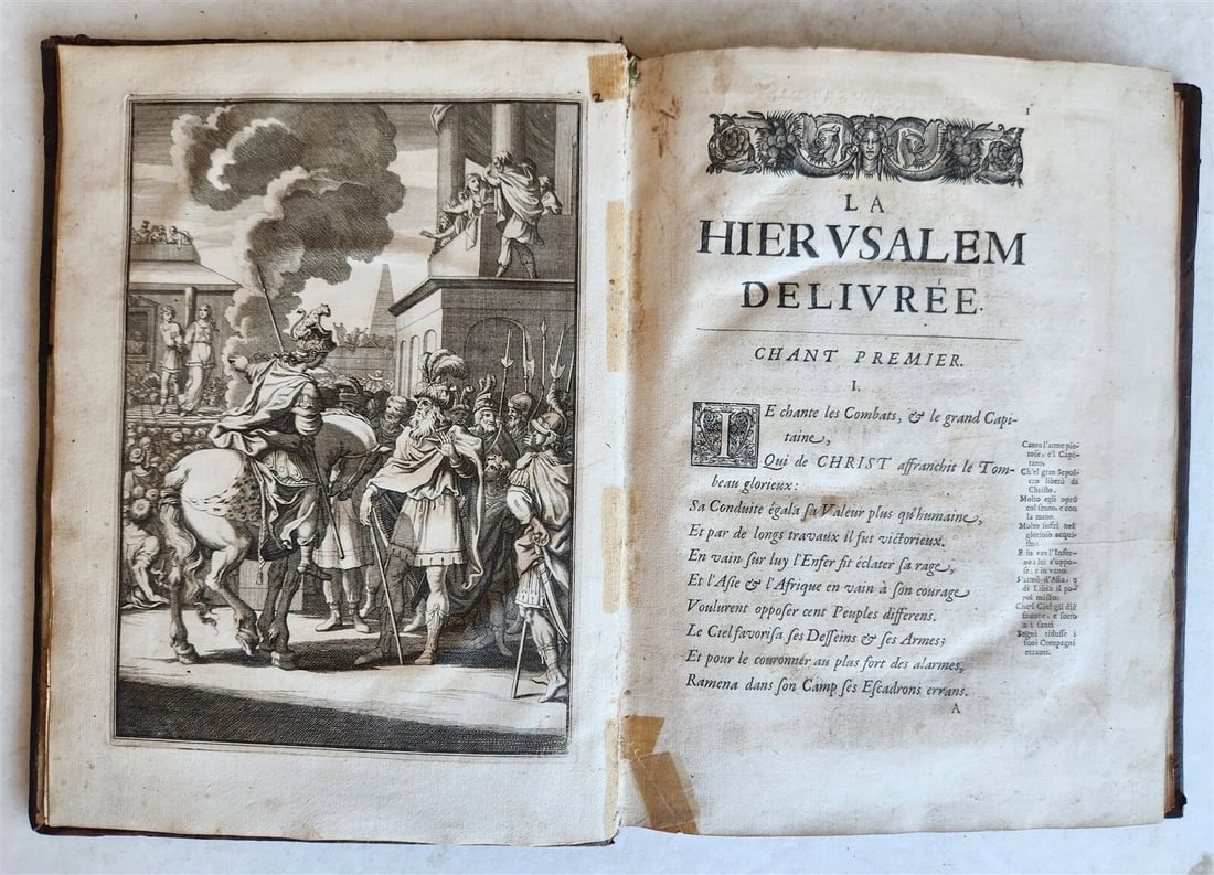 1667 JERUSALEM DELIVERED by TORQUATO TASSO antique ILLUSTRATED: Title: 1667 JERUSALEM DELIVERED by TORQUATO TASSO antique ILLUSTRATED Description: "Tasso, Torquato La Hierusalem delivree. Poeme heroique, traduit en vers francois par M. Le Clerc. Paris, Barbin;