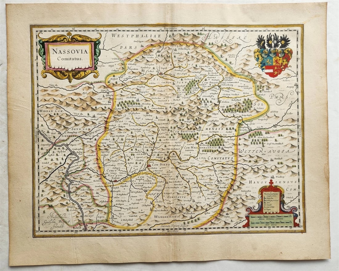 1640 MAP of GERMANY COUNTY of NASSAU by WILLEM BLAEU antique AUTHENTIC (1 of 5)
