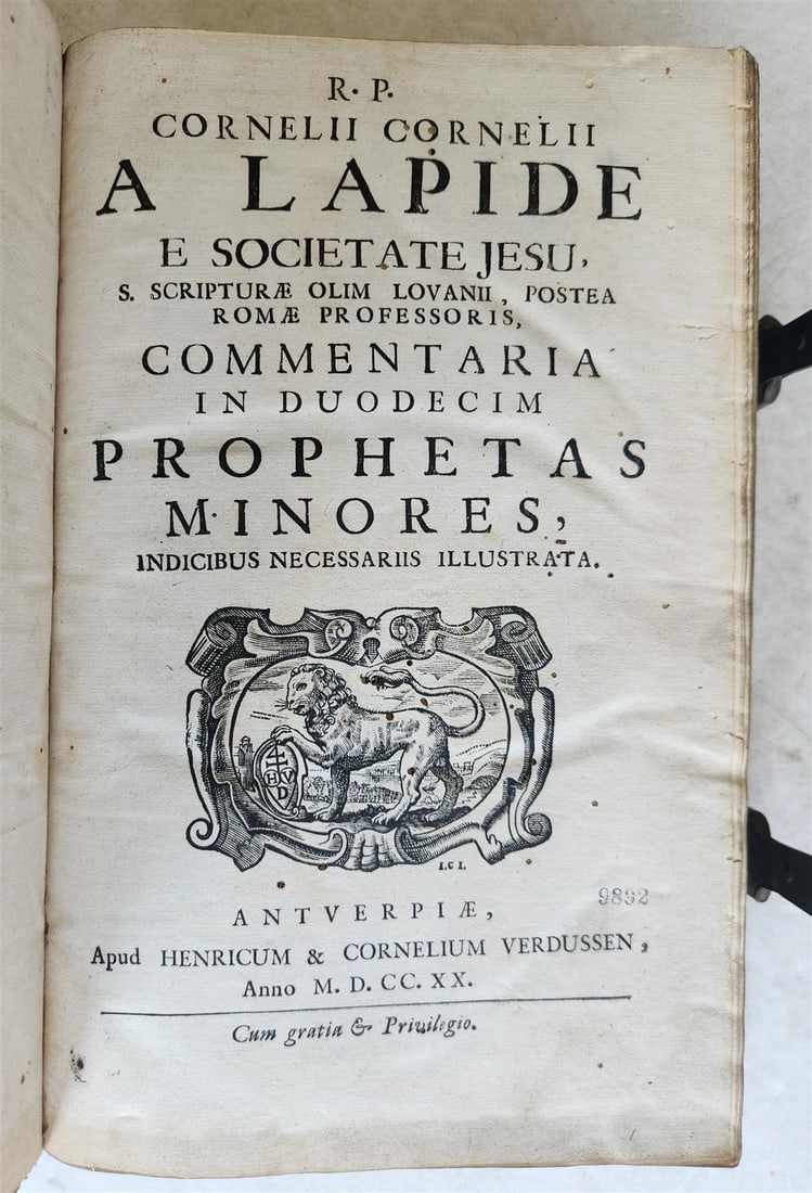 1720 COMMENTARIA in duodecim PROPHETAS MINORES PIGSKIN BOUND FOLIO antique - 2
