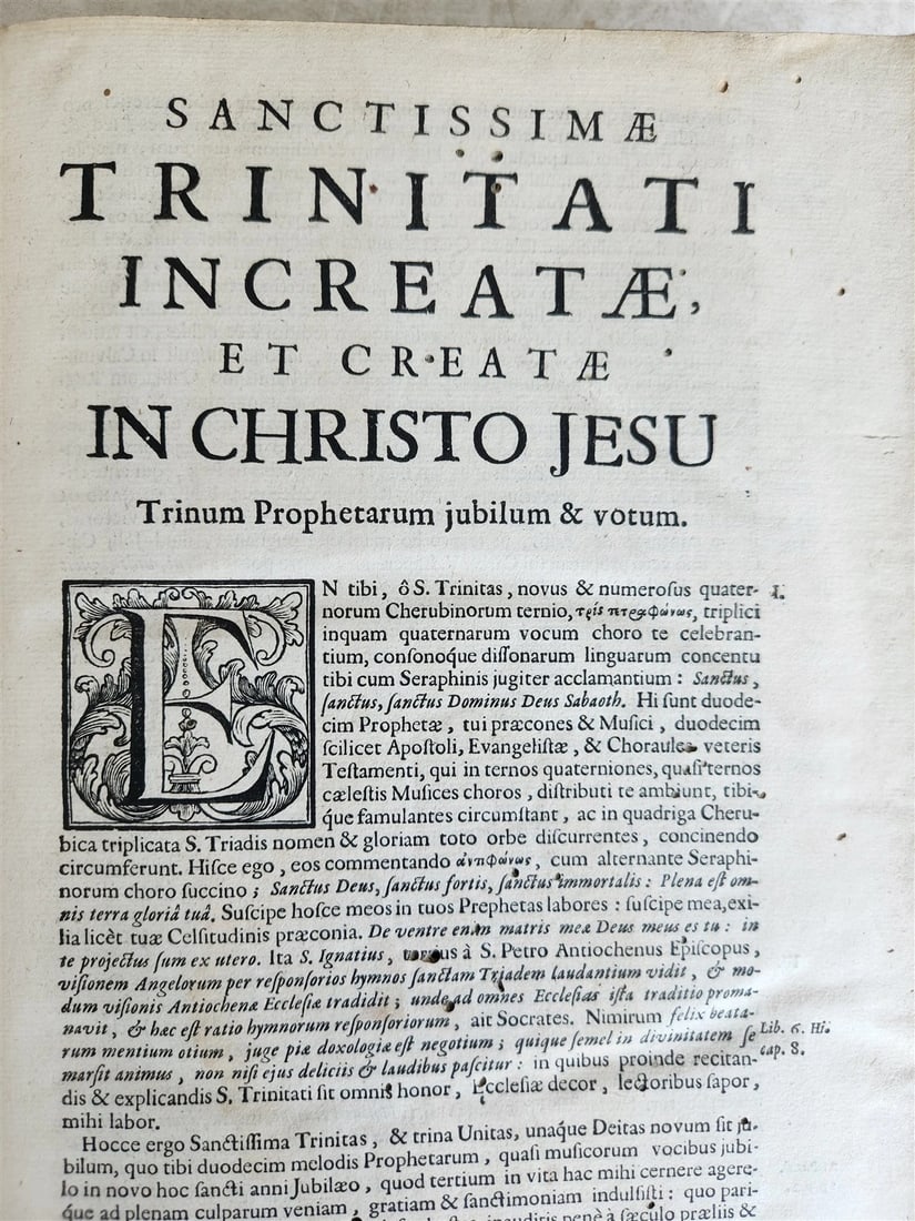 1720 COMMENTARIA in duodecim PROPHETAS MINORES PIGSKIN BOUND FOLIO antique - 6