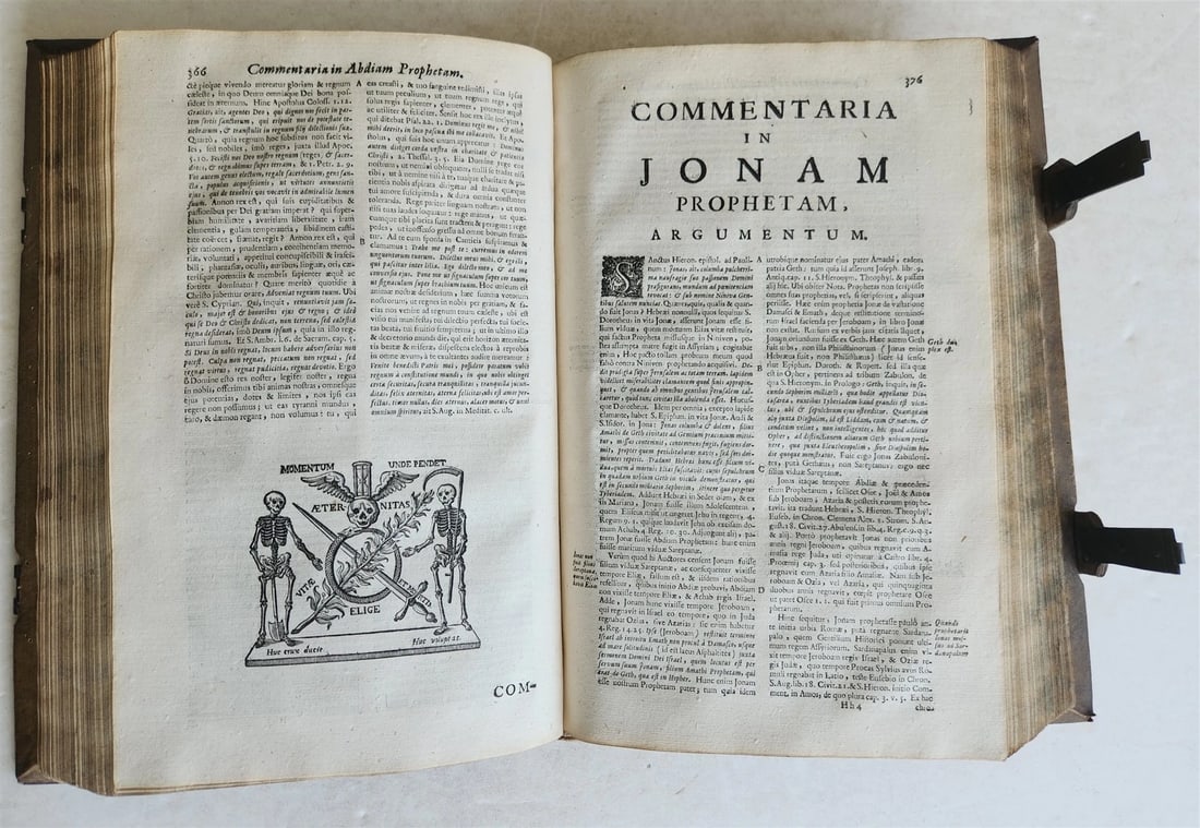 1720 COMMENTARIA in duodecim PROPHETAS MINORES PIGSKIN BOUND FOLIO antique - 8
