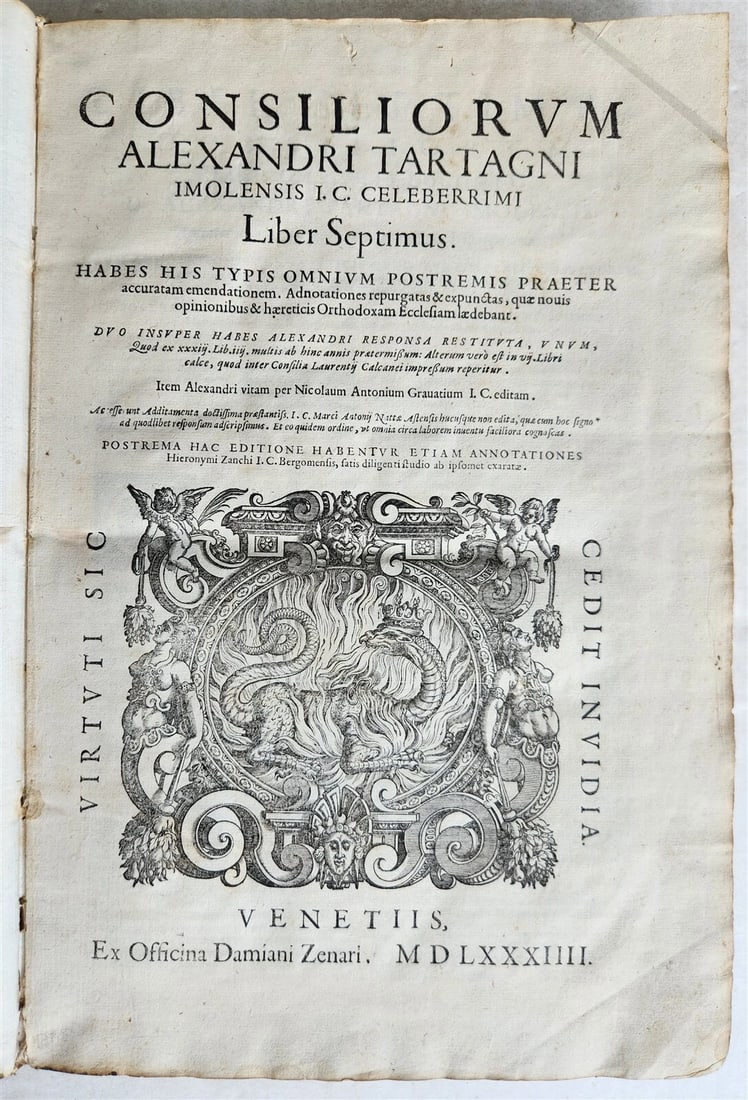 1584 LAW BOOK by Alessandro Tartagni antique VELLUM FOLIO w/ MANUSCRIPT TITLE (1 of 10)