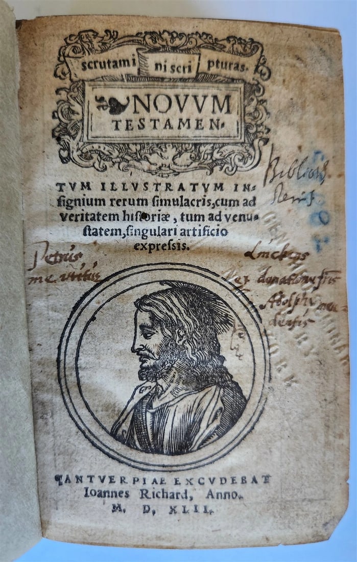 1542 BIBLE in LATIN ILLUSTRATED by Sebald Beham antique RARE POCKET SIZE BIBLIA: Title: 1542 BIBLE in LATIN ILLUSTRATED by Sebald Beham antique RARE POCKET SIZE BIBLIA Description: "NOVUM TESTAMENTUM ILLUSTRATUM... Antwerp; 1542 Small size: 3 1/2 by 4 3/4 inches Illustrated with n