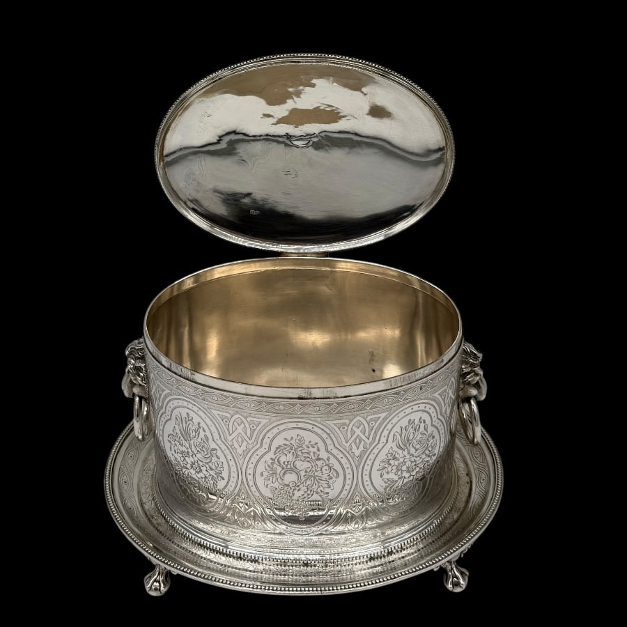 Mid 19th Century Antique Victorian Large Silver Oval Biscuit Box London 1867 Samuel Whitford - 6