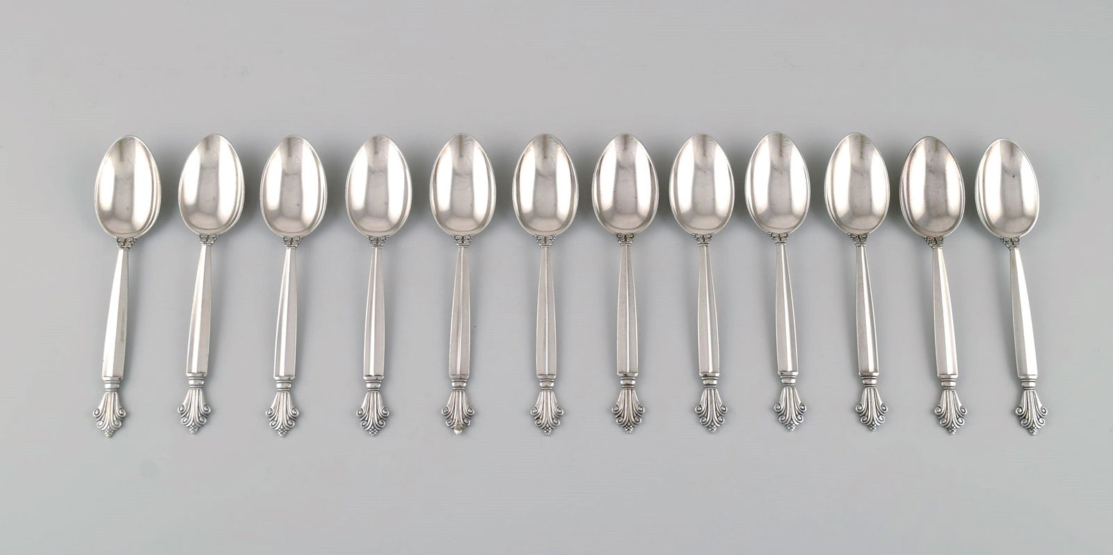 Twelve Georg Jensen Acanthus spoons in sterling silver. (1 of 4)