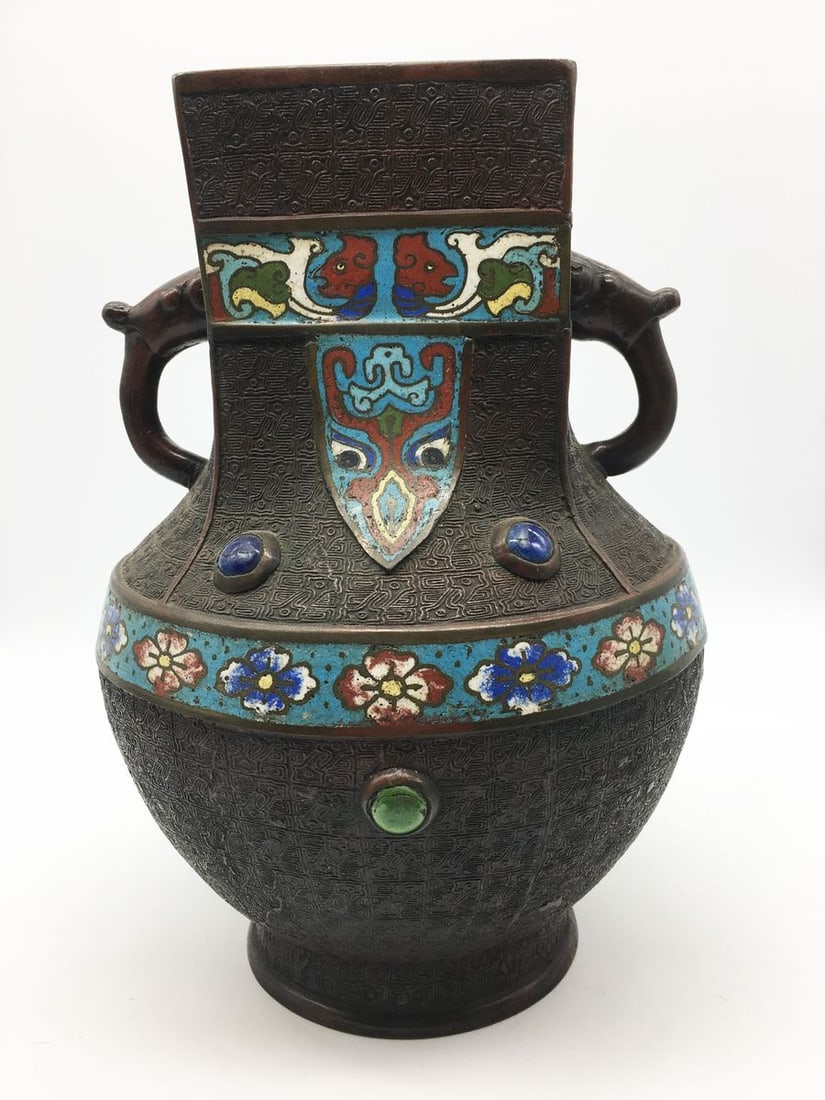 Antique Chinese Decorative vase decorated with cloisonne enamels (1 of 13)