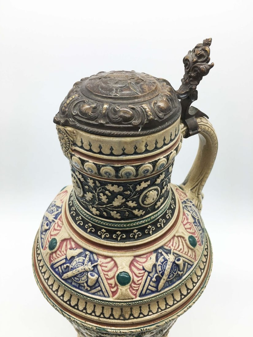 Large wine jug with a bronze lid with scenes from the history of medieval Germany - 2