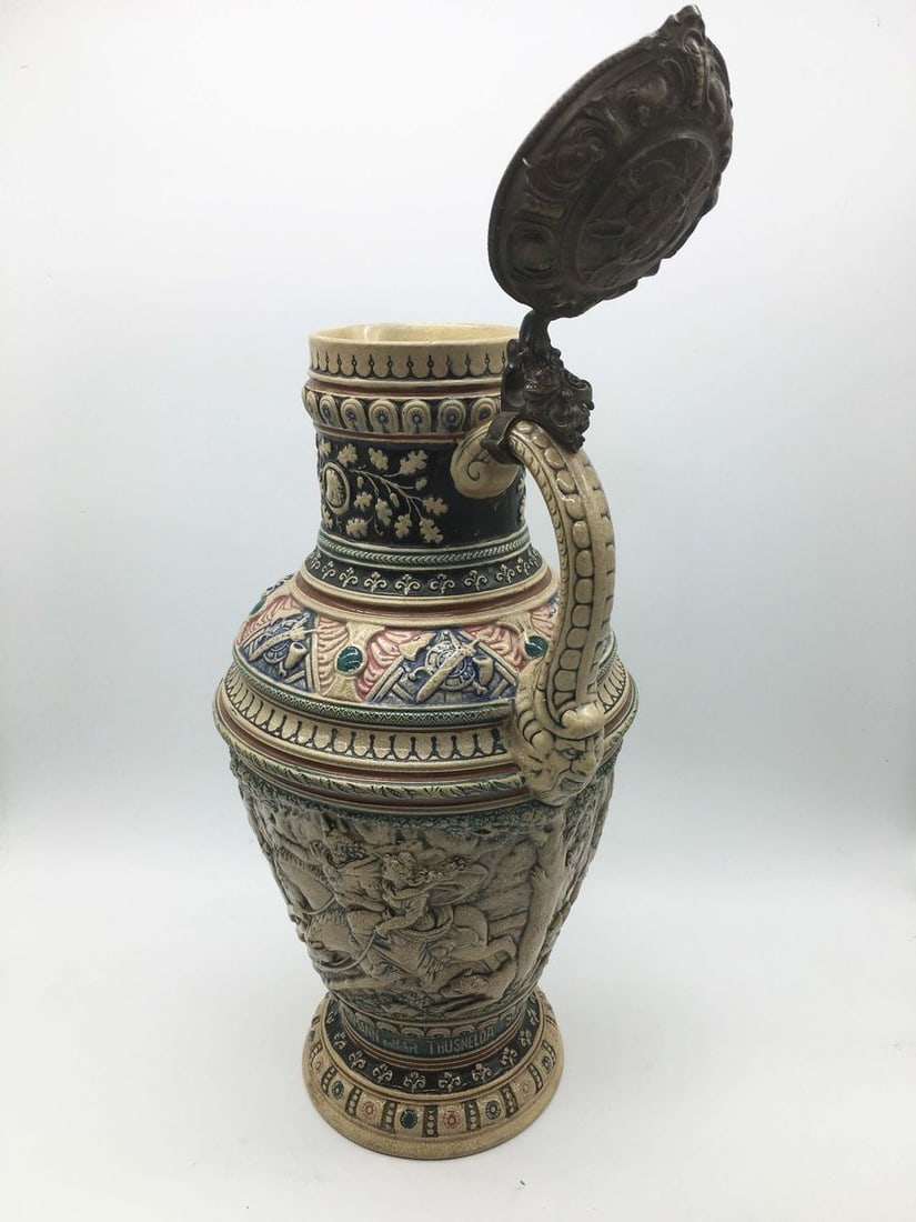 Large wine jug with a bronze lid with scenes from the history of medieval Germany - 6