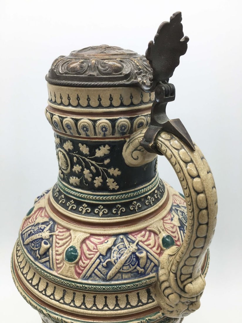 Large wine jug with a bronze lid with scenes from the history of medieval Germany - 7