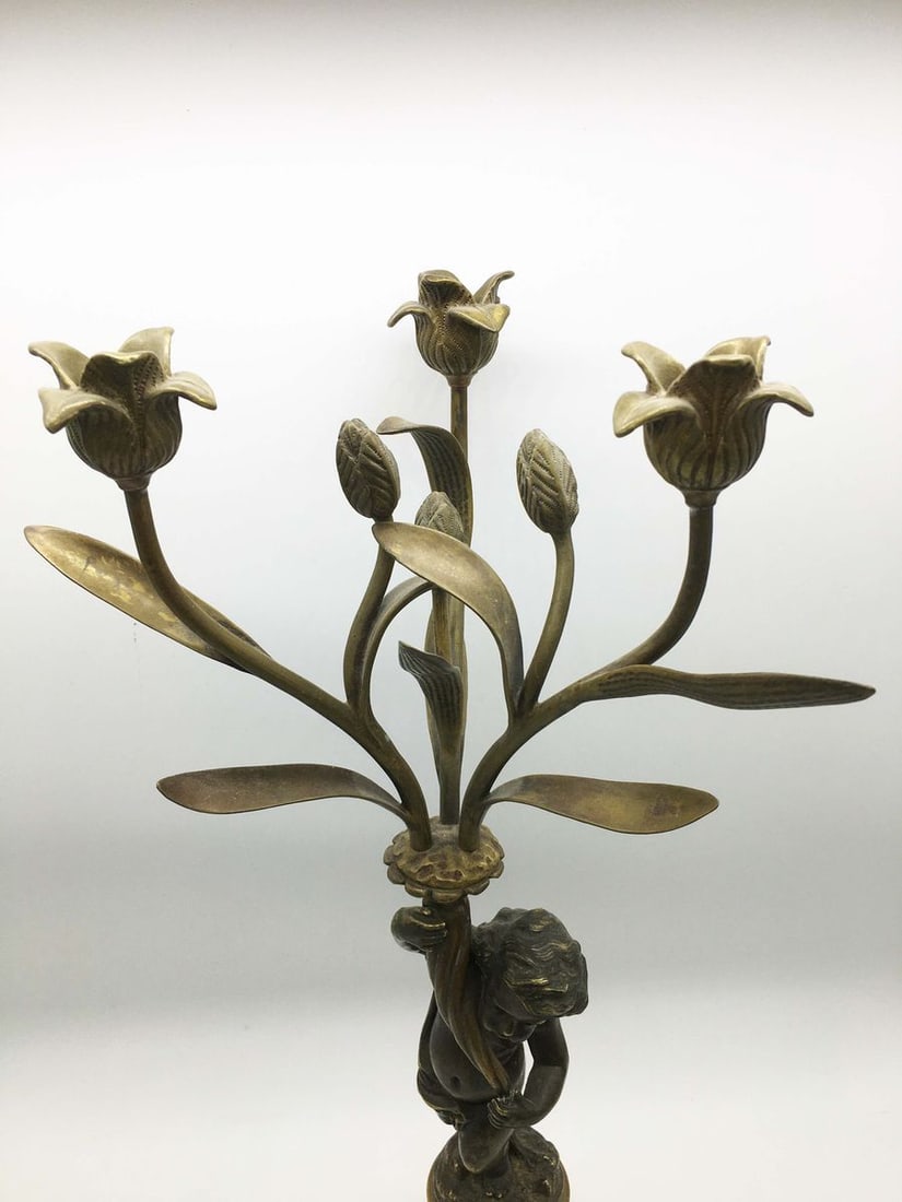 Russia Empire Bronze candlestick with a boy for 3 candles of very beautiful casting 1830-1840s - 2