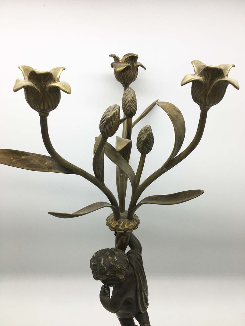 Russia Empire Bronze candlestick with a boy for 3 candles of very beautiful casting 1830-1840s - 6