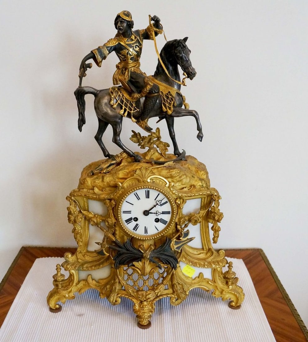 France bronze gilded clock with arab early 19th century: Title: France bronze gilded clock with arab early 19th century Description: Verndec 91 ITEM DESCRIPTION : *Medium: Bronze, gilding, silver plated, brushed over gold *Country: France *The size: -
