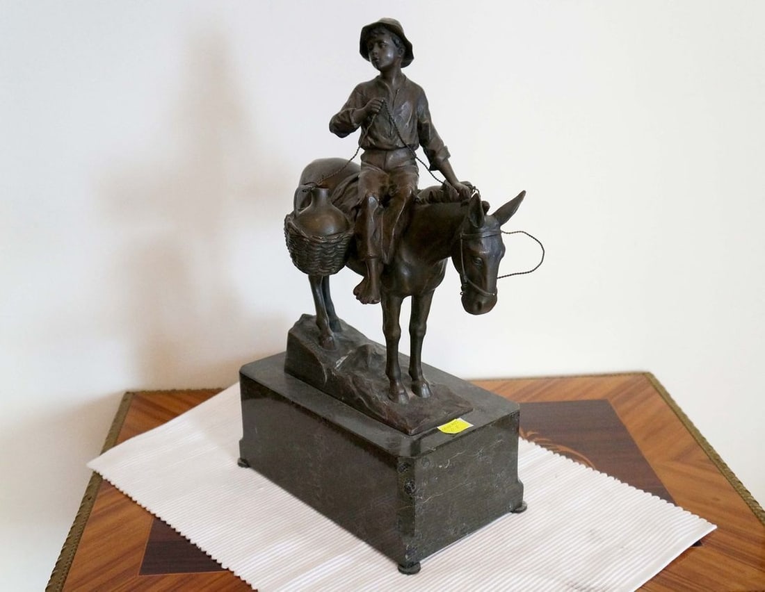 France sculpture Boy with a donkey Julius Paul Schmidt-Felling late 19th century - 2