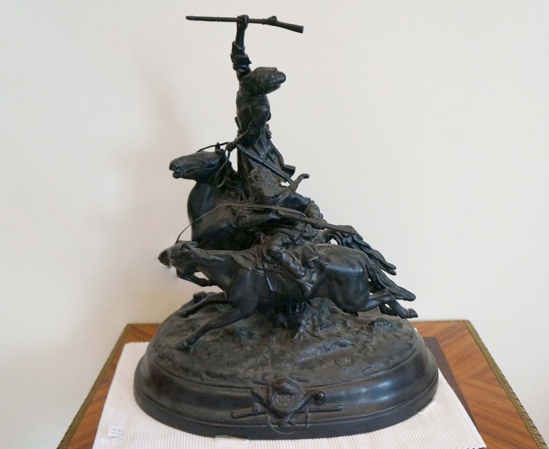 Russia Sculptural group "Dzhigitovka Lezgin" Evgeniy Aleksandrovich Lancere Kasli iron foundry 1972s: Title: Russia Sculptural group "Dzhigitovka Lezgin" Evgeniy Aleksandrovich Lancere Kasli iron foundry 1972s Description: Verndec 107 ITEM DESCRIPTION : *Medium: cast iron, founding, chasing, painting