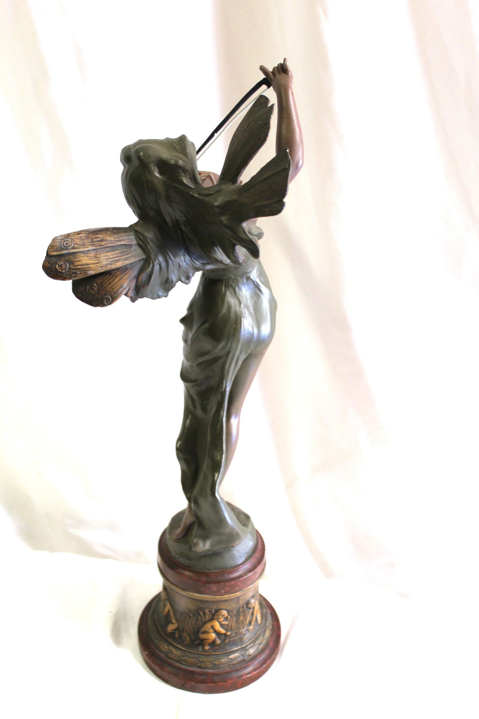 Art Deco Sculpture , Pixy w Violin , Antique - 12