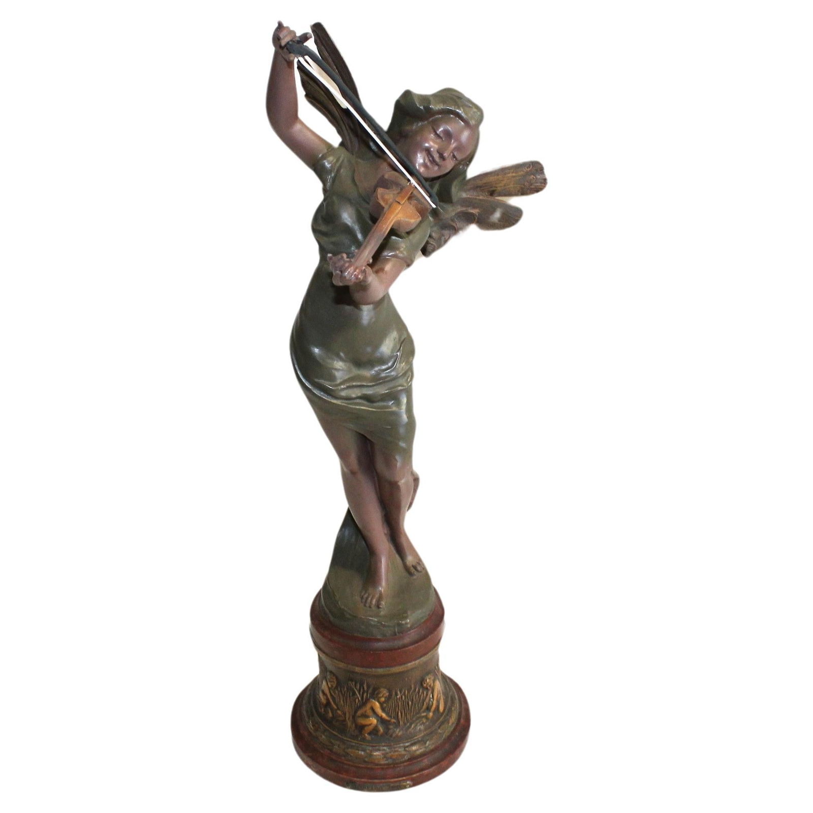 Art Deco Sculpture , Pixy w Violin , Antique - 7