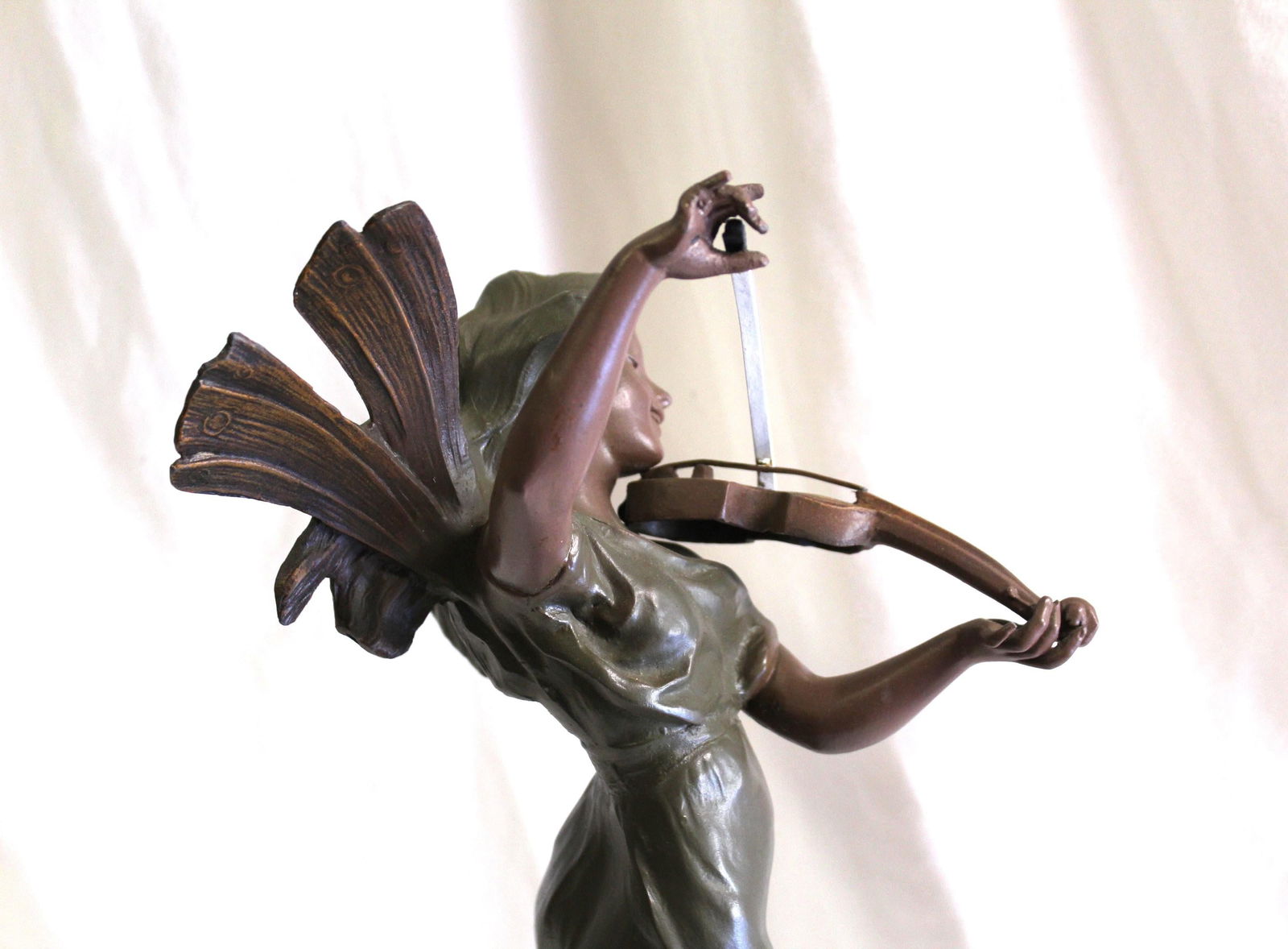Art Deco Sculpture , Pixy w Violin , Antique - 9
