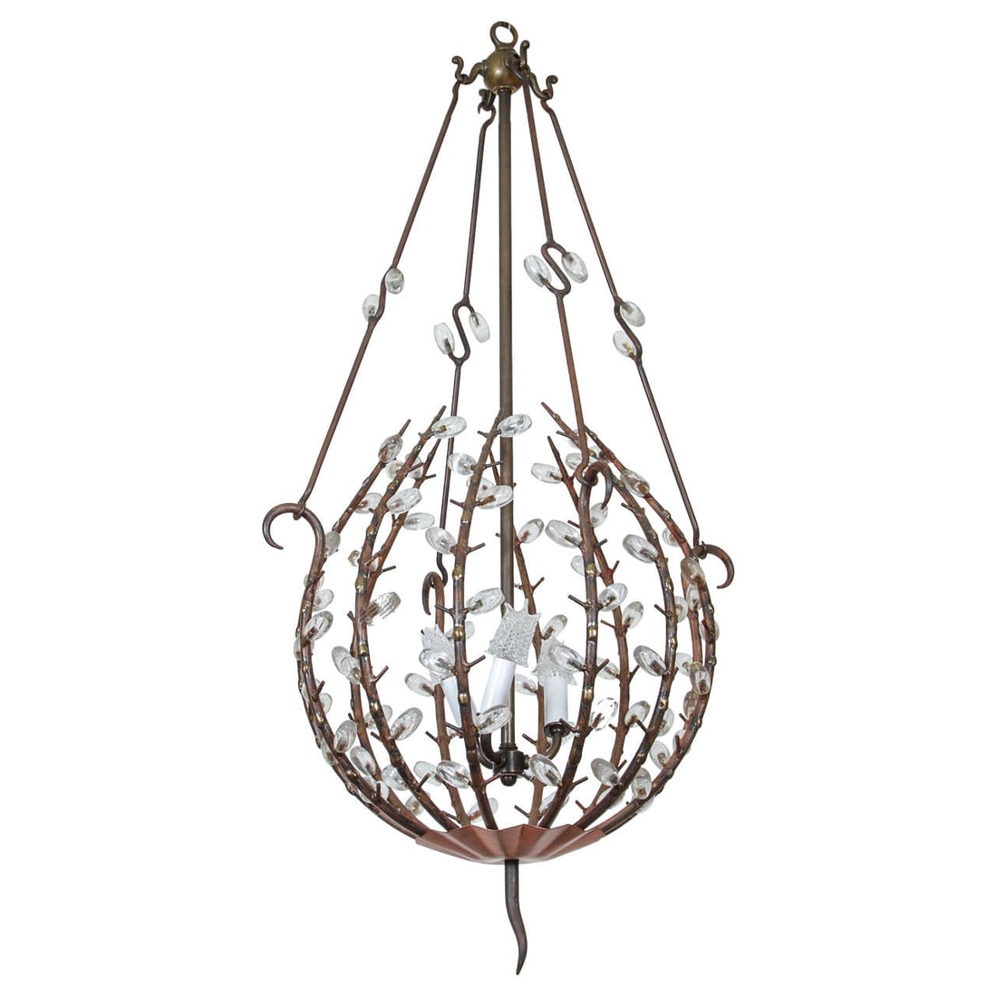 Rock Crystal and Iron Chandelier after Andre Dubrevil: Rock Crystal and Iron Lantern in the Style of Andre Dubrevil A unique design hand made ,only a few ever made . Amazing looking when it is lit up . PLEASE NOTE: Parcel Delivery is not an option for thi