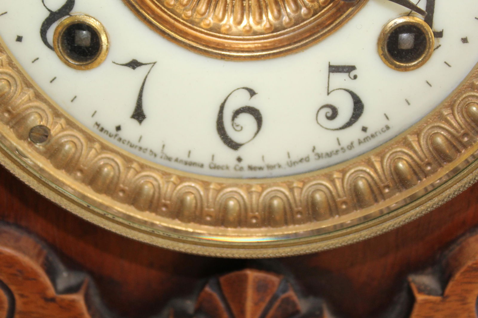 Antique Clock Ansonia Oak Case w Eagle - 11