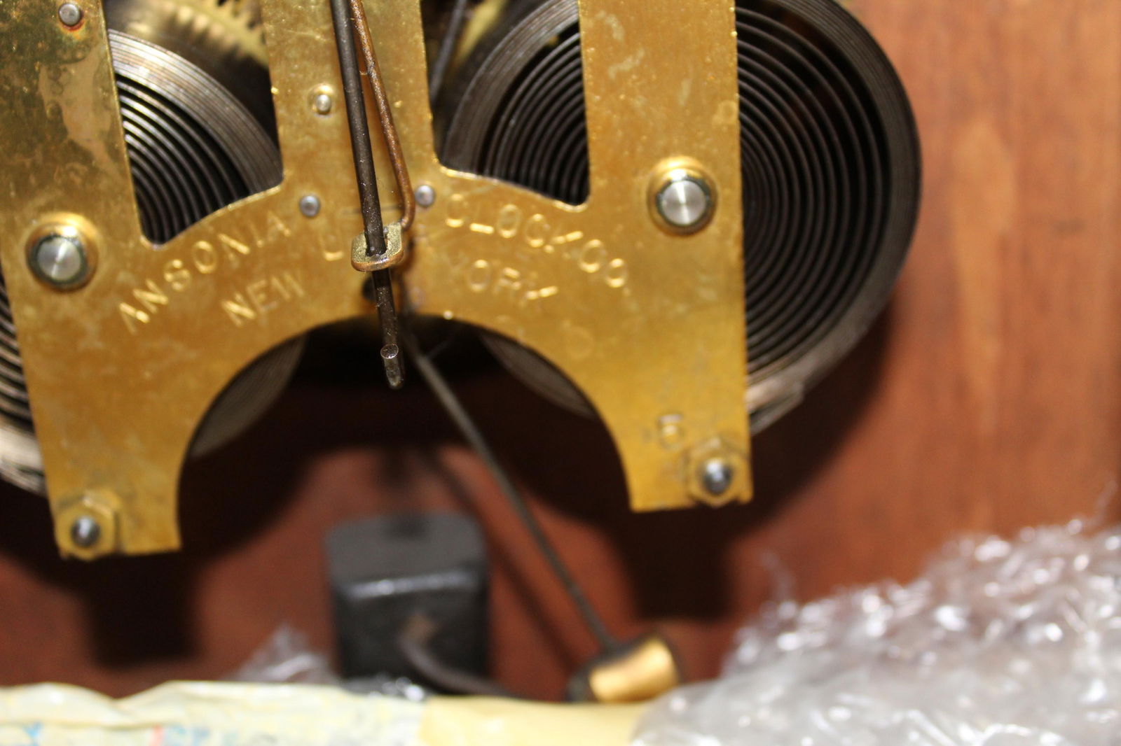 Antique Clock Ansonia Oak Case w Eagle - 13