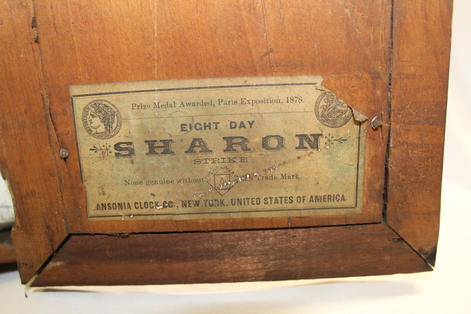 Antique Clock Ansonia Oak Case w Eagle - 4