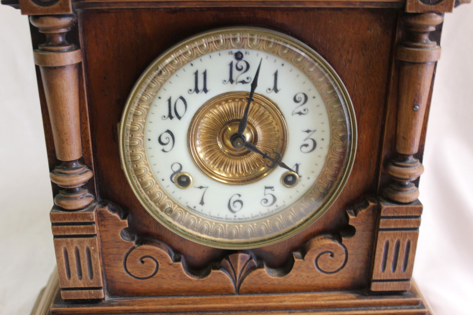 Antique Clock Ansonia Oak Case w Eagle - 9
